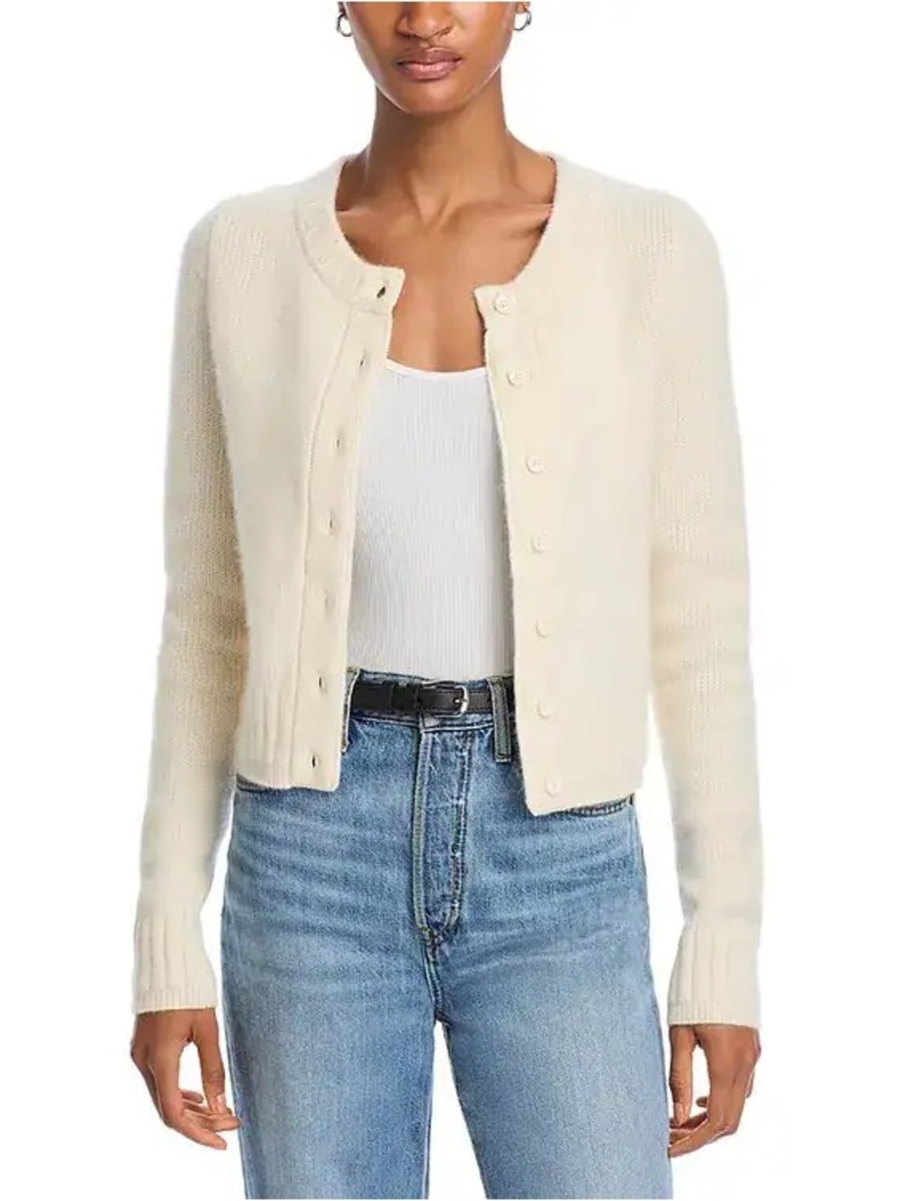 RE/DONE 100% Cashmere Cardigan in Ivory/ Cream